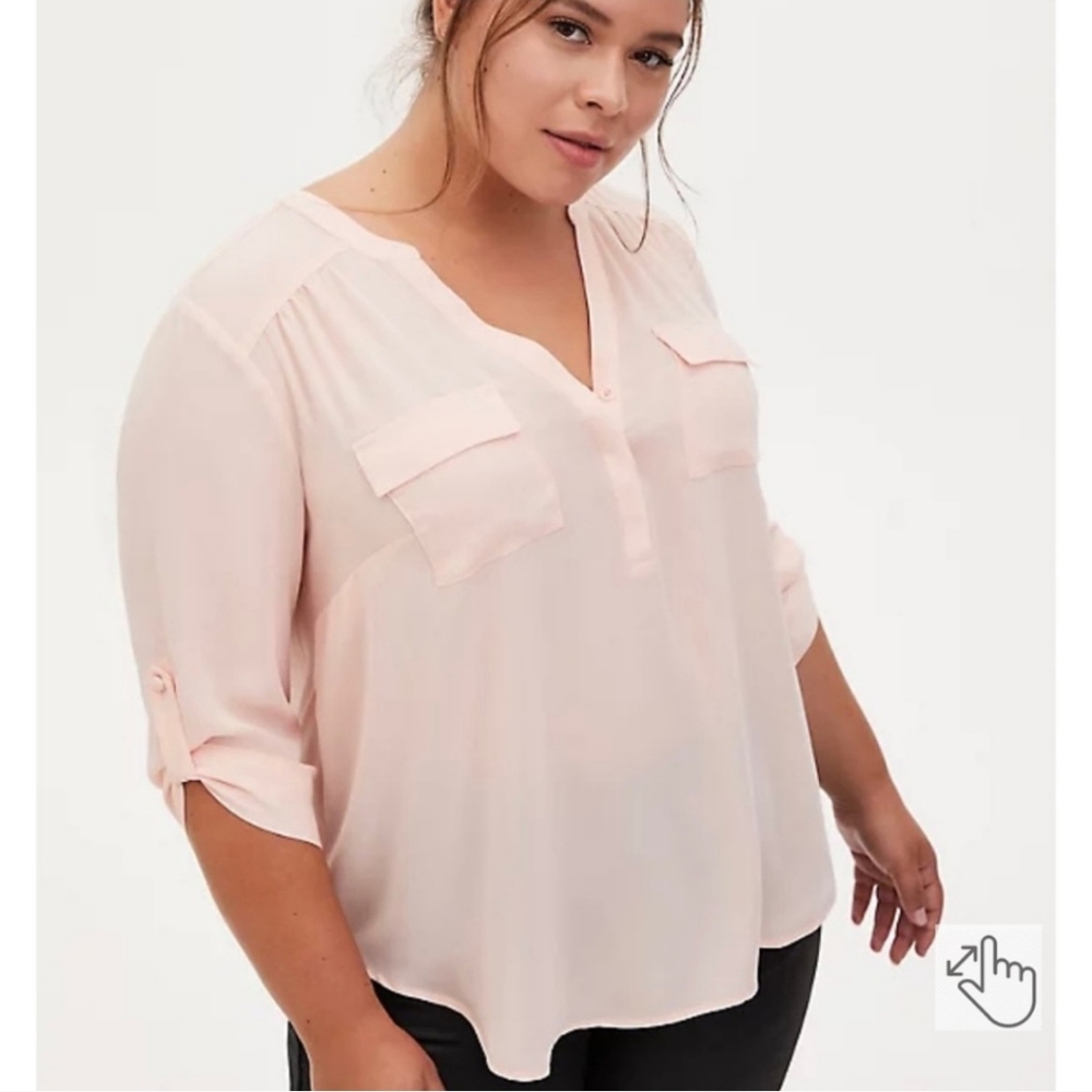 Torrid Blush Pink Harper Georgette Pullover 3/4 Sleeve Blouse Womens Size L (00)